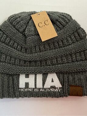 C.C Knit Beanie with HIA Embroidery - Charcoal